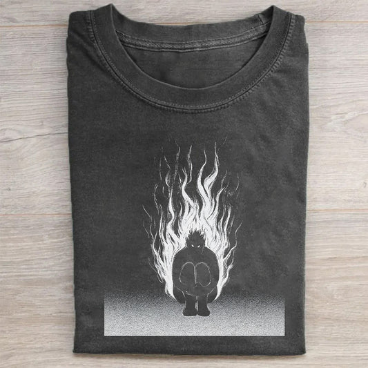 Men's Graphic T-Shirt with Flame Silhouette Design T-Shirt