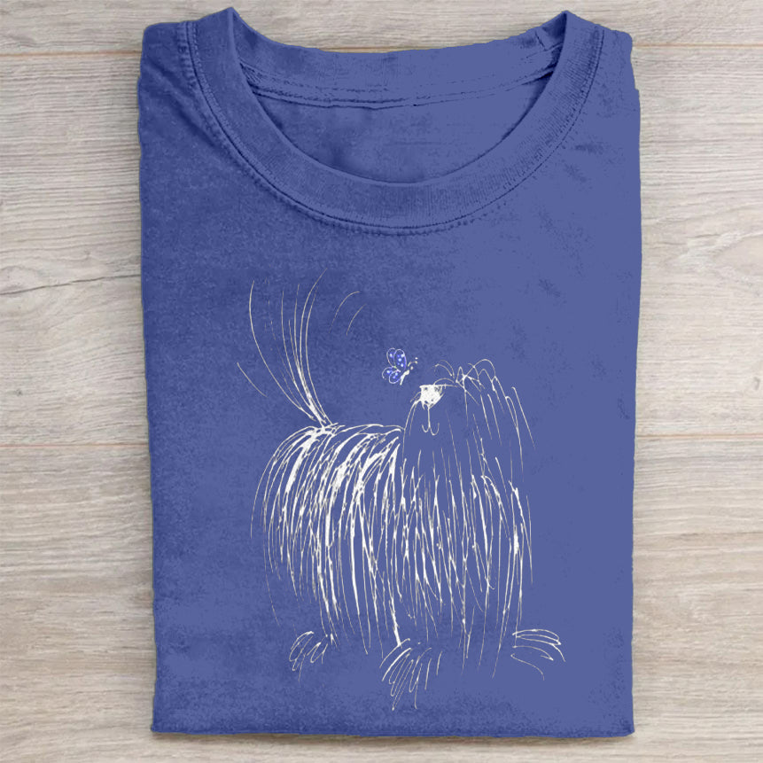 Cute Dog Scrawled Puppy Art Print Casual Short Sleeve T-Shirt