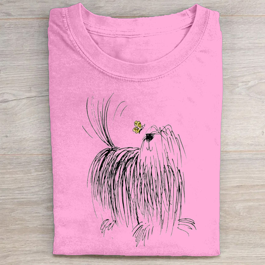 Cute Dog Scrawled Puppy Art Print Casual Short Sleeve T-Shirt