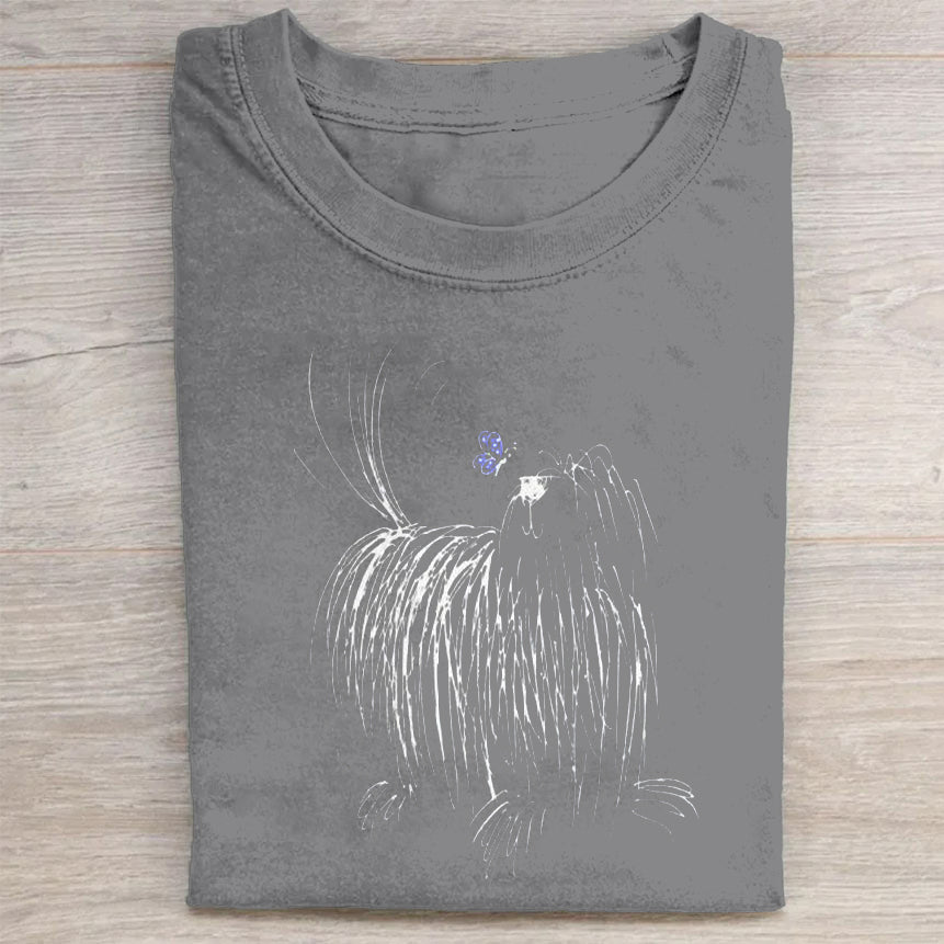 Cute Dog Scrawled Puppy Art Print Casual Short Sleeve T-Shirt