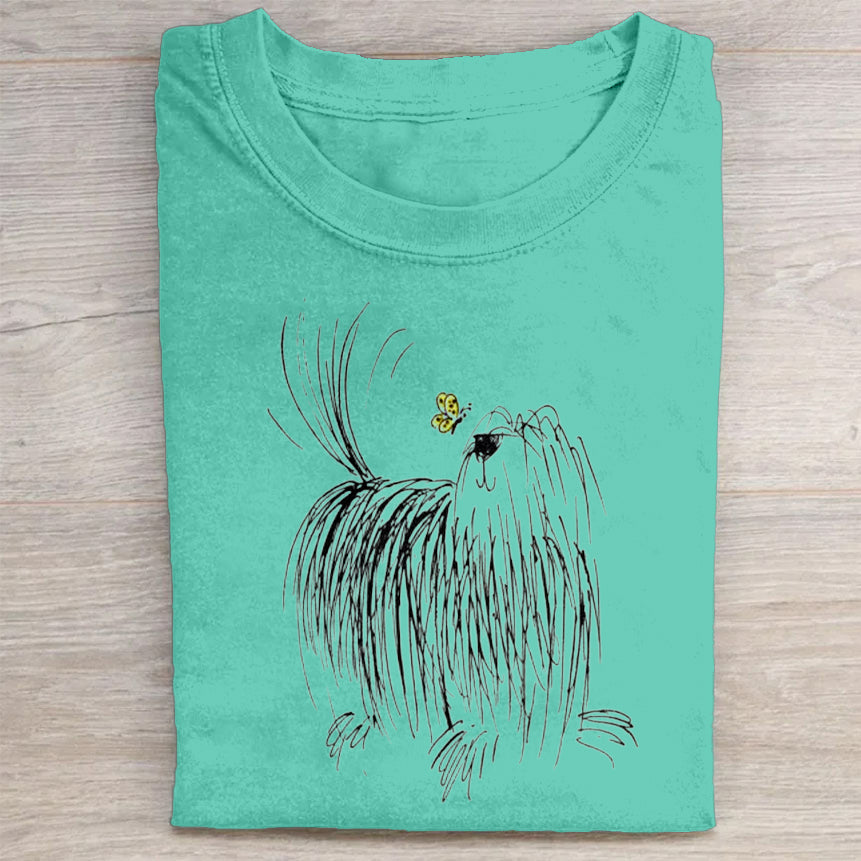 Cute Dog Scrawled Puppy Art Print Casual Short Sleeve T-Shirt