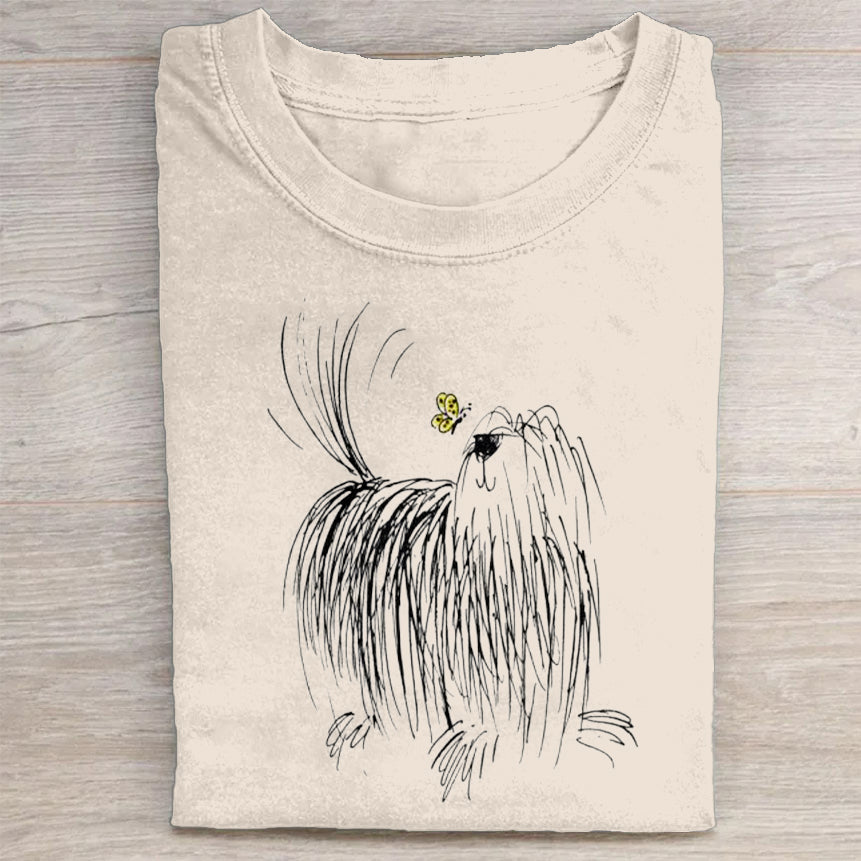 Cute Dog Scrawled Puppy Art Print Casual Short Sleeve T-Shirt