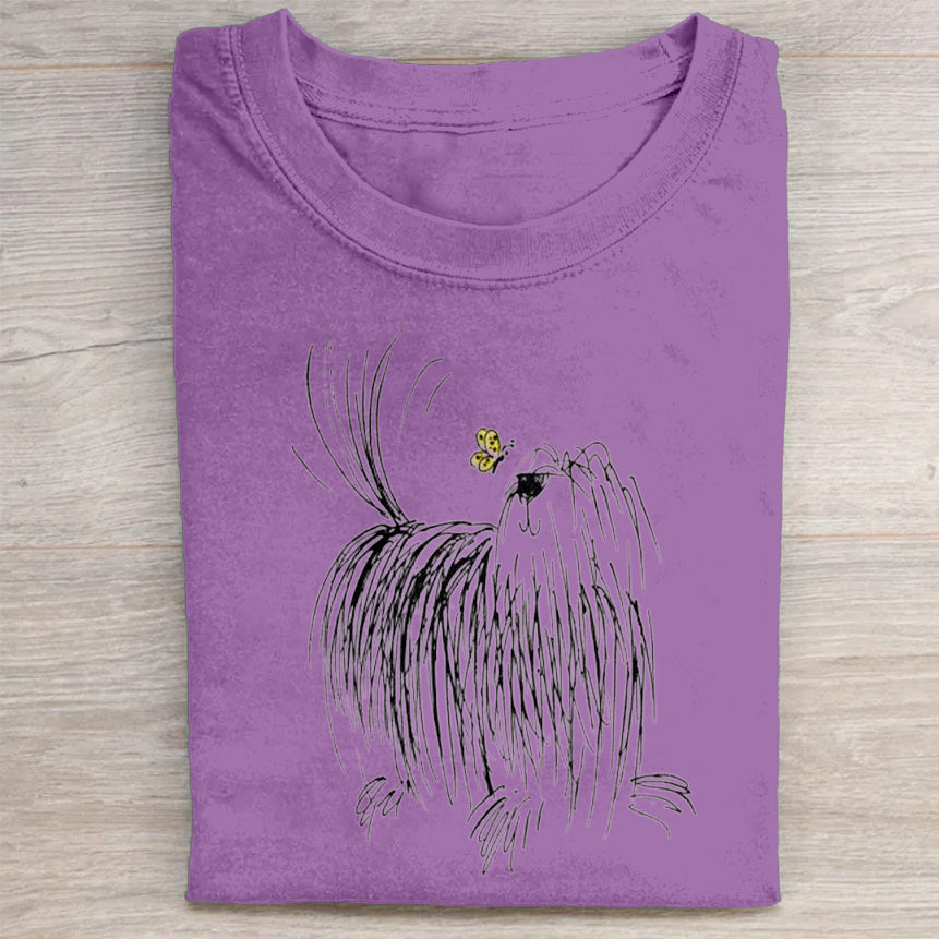 Cute Dog Scrawled Puppy Art Print Casual Short Sleeve T-Shirt