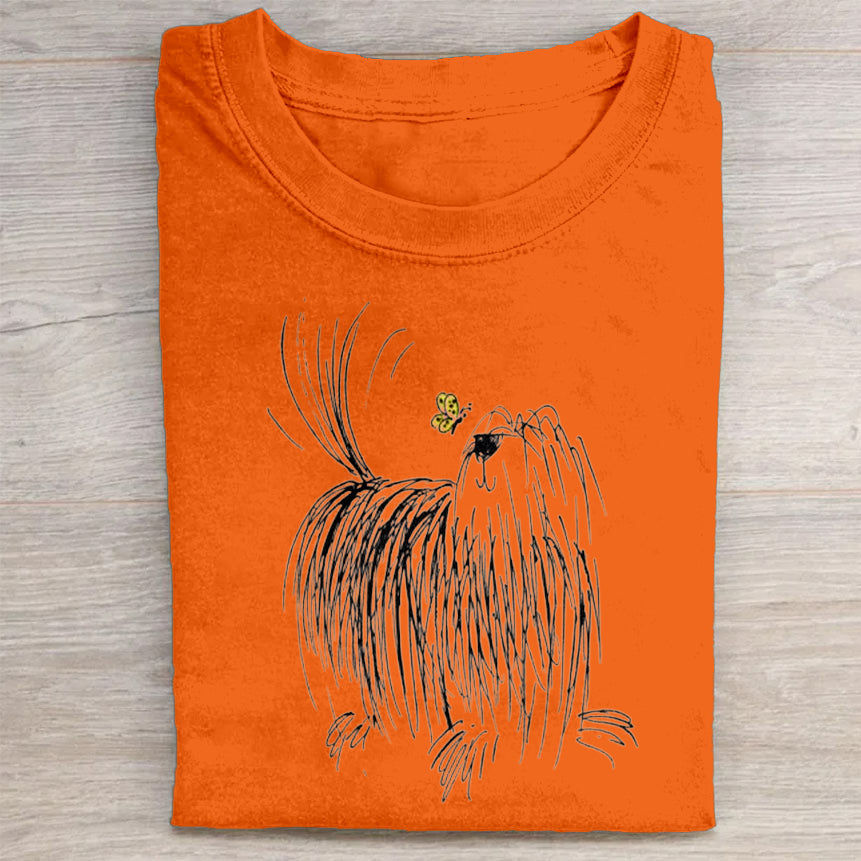 Cute Dog Scrawled Puppy Art Print Casual Short Sleeve T-Shirt