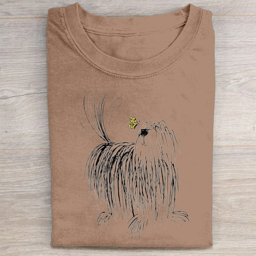 Cute Dog Scrawled Puppy Art Print Casual Short Sleeve T-Shirt