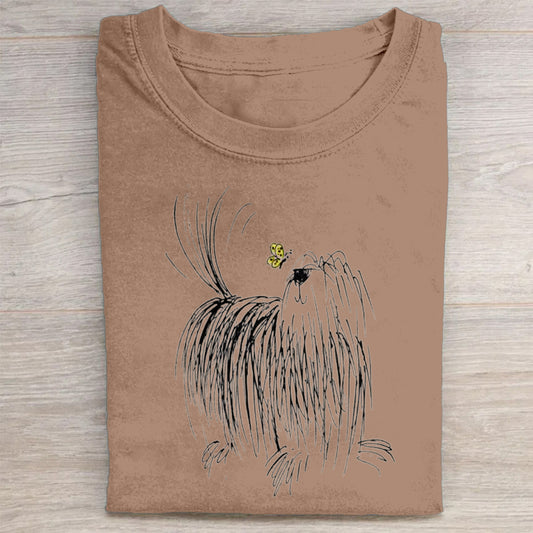 Cute Dog Scrawled Puppy Art Print Casual Short Sleeve T-Shirt