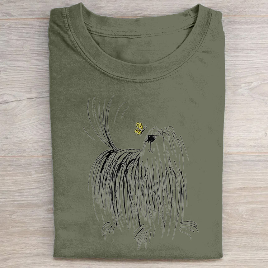Cute Dog Scrawled Puppy Art Print Casual Short Sleeve T-Shirt