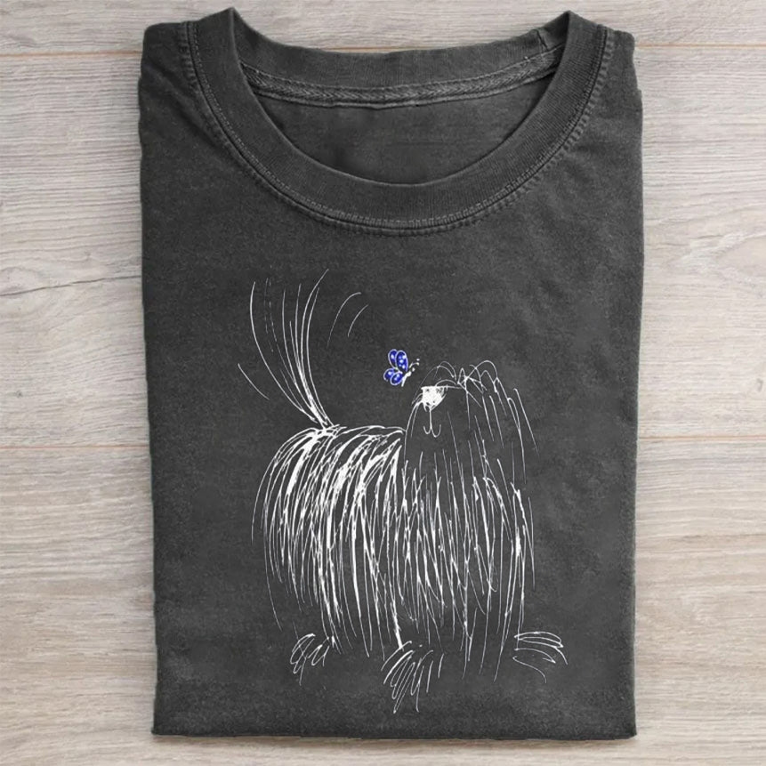 Cute Dog Scrawled Puppy Art Print Casual Short Sleeve T-Shirt