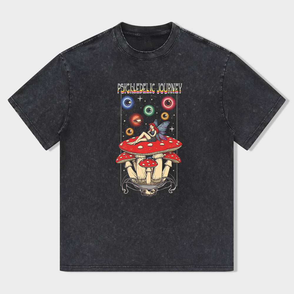 Psychedelic Journey Graphic T-Shirt with Mushroom and Eyes Design for Men Women Unisex Fashion Tee