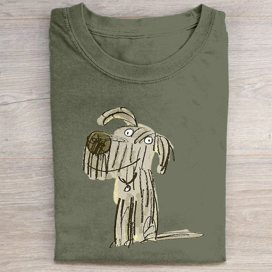 Scrawled Puppy Art Cute Dog Print Casual Short Sleeve T-Shirt