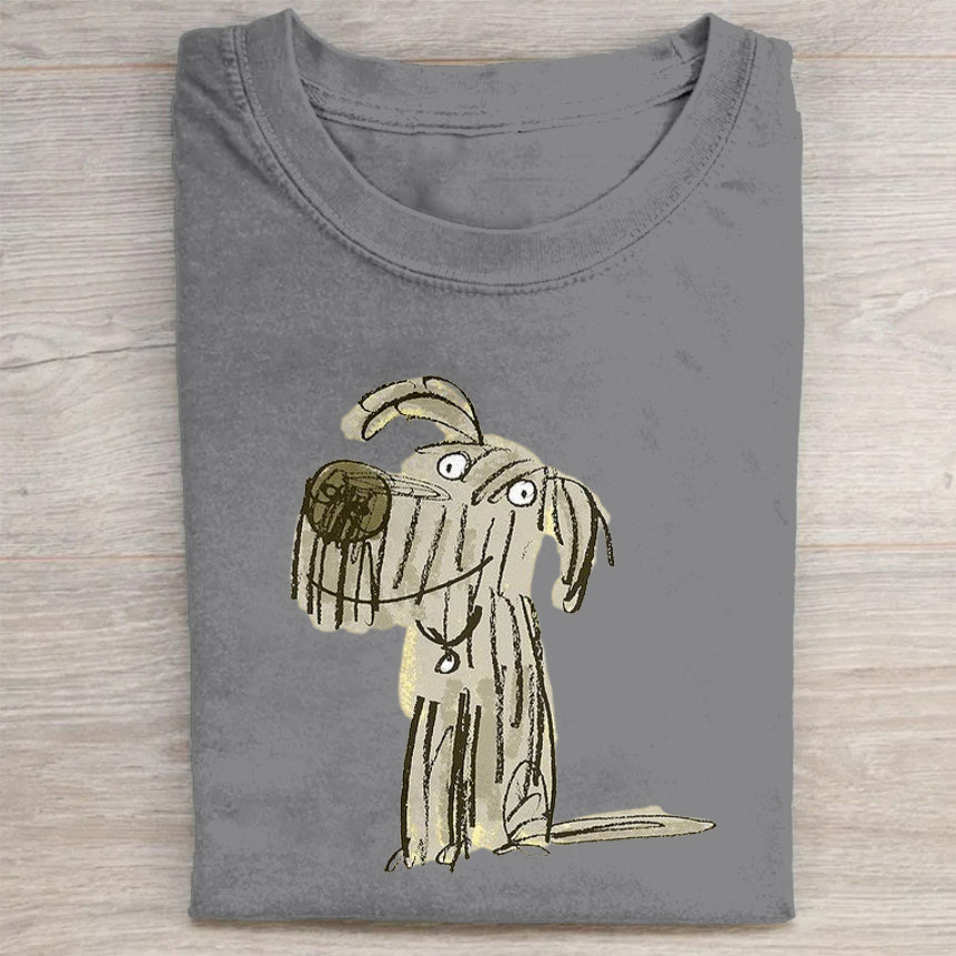 Scrawled Puppy Art Cute Dog Print Casual Short Sleeve T-Shirt