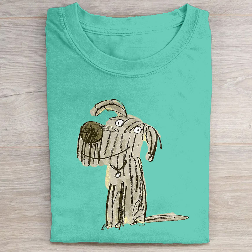 Scrawled Puppy Art Cute Dog Print Casual Short Sleeve T-Shirt