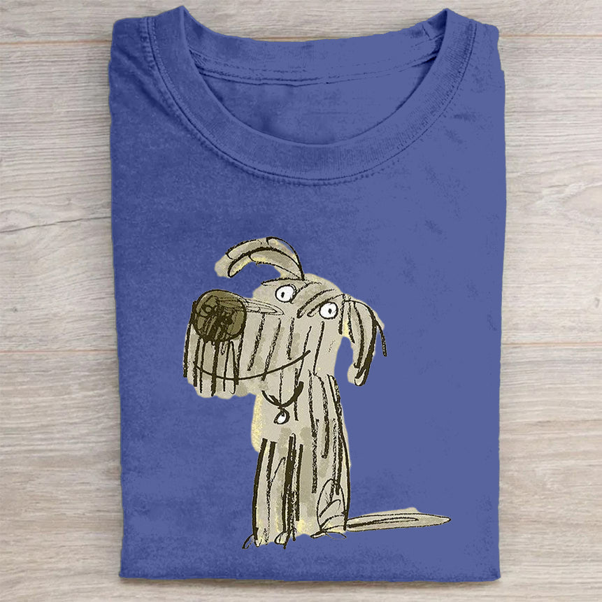 Scrawled Puppy Art Cute Dog Print Casual Short Sleeve T-Shirt