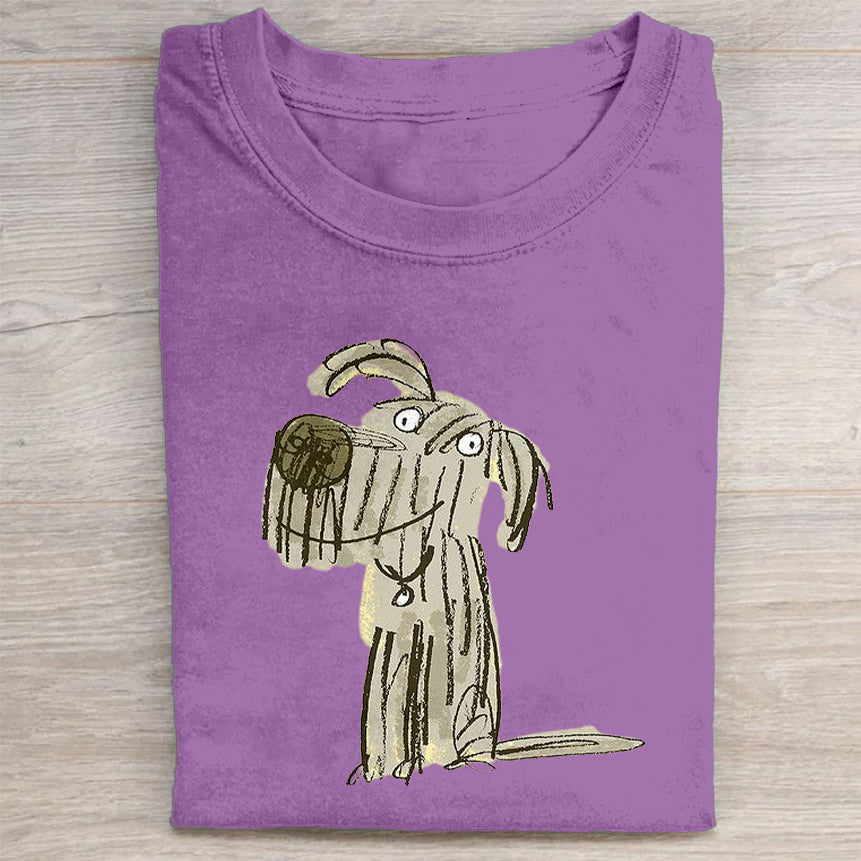 Scrawled Puppy Art Cute Dog Print Casual Short Sleeve T-Shirt