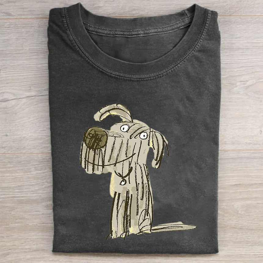 Scrawled Puppy Art Cute Dog Print Casual Short Sleeve T-Shirt