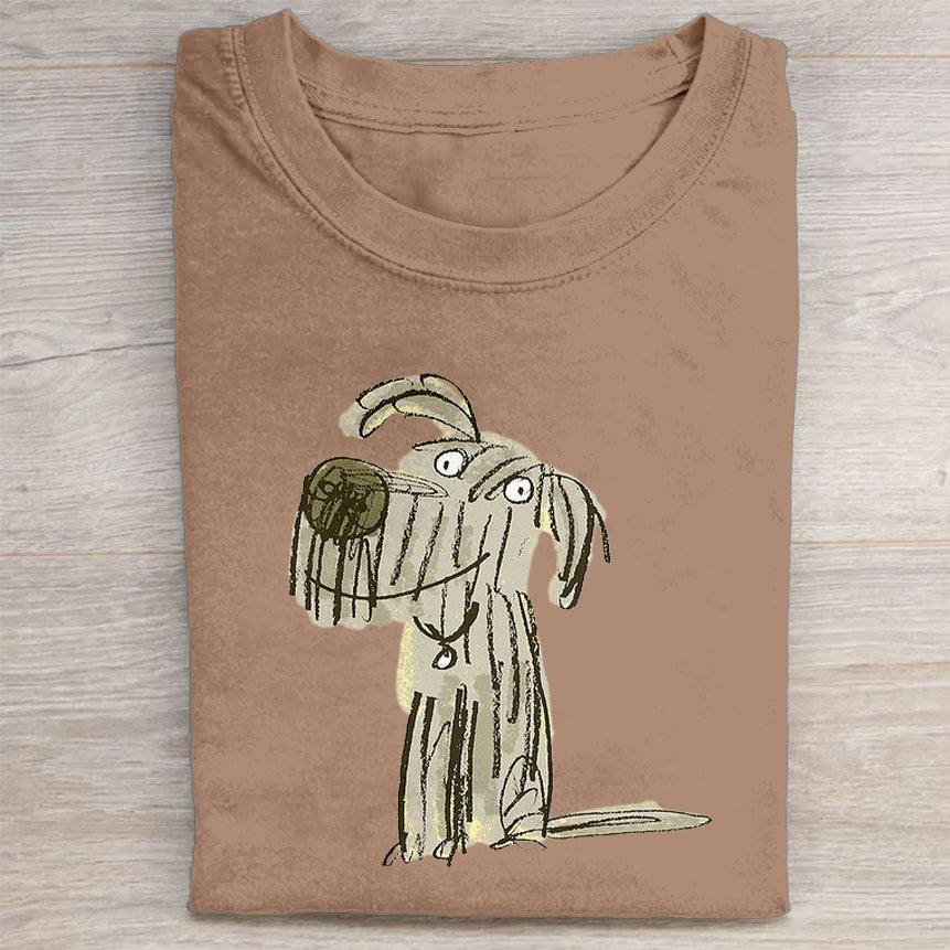 Scrawled Puppy Art Cute Dog Print Casual Short Sleeve T-Shirt