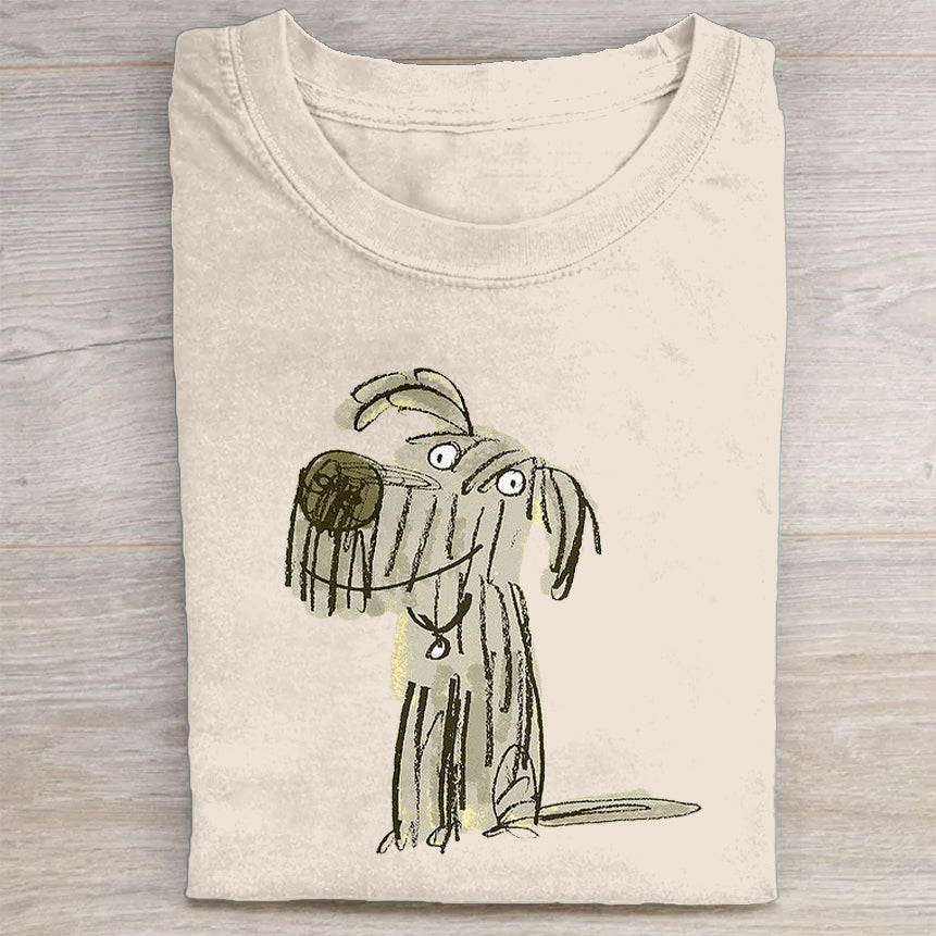 Scrawled Puppy Art Cute Dog Print Casual Short Sleeve T-Shirt