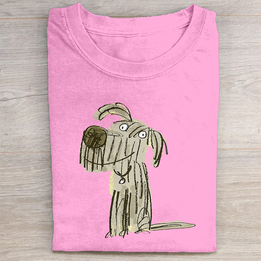 Scrawled Puppy Art Cute Dog Print Casual Short Sleeve T-Shirt