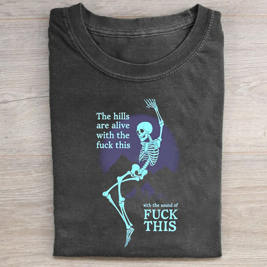 Vintage Black T-Shirt with Skeleton Graphic and Slogan Design - Unisex T-Shirt