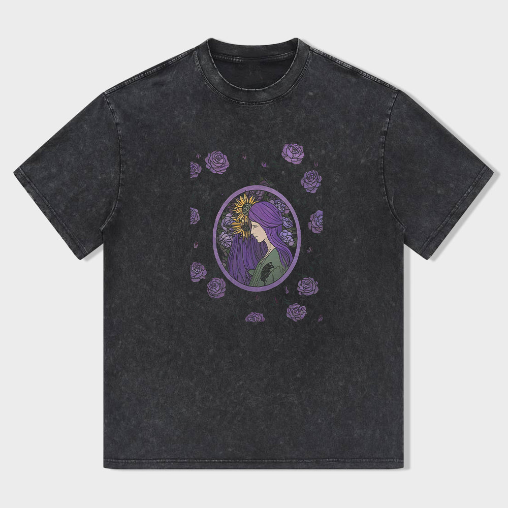 Purple Floral Portrait Graphic T-Shirt
