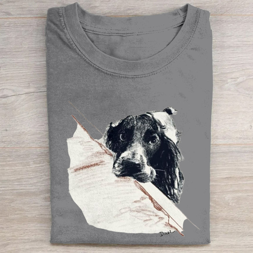 Scrawled Puppy Art Cute Dog Print Casual Short Sleeve T-Shirt