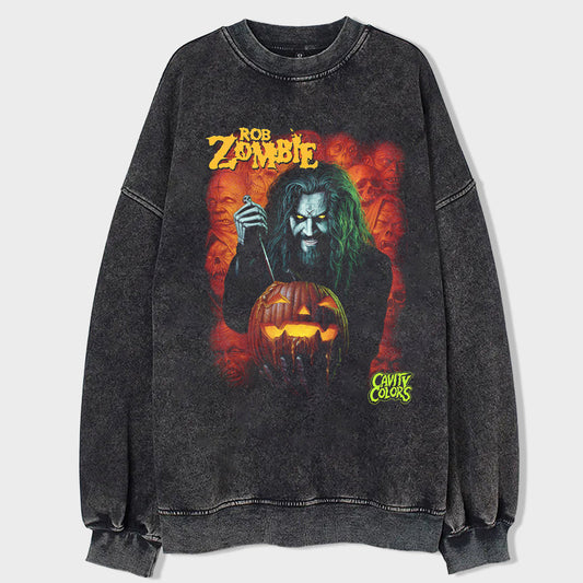 Pumpkin Zombie Trend Acid Wash Sweatshirt