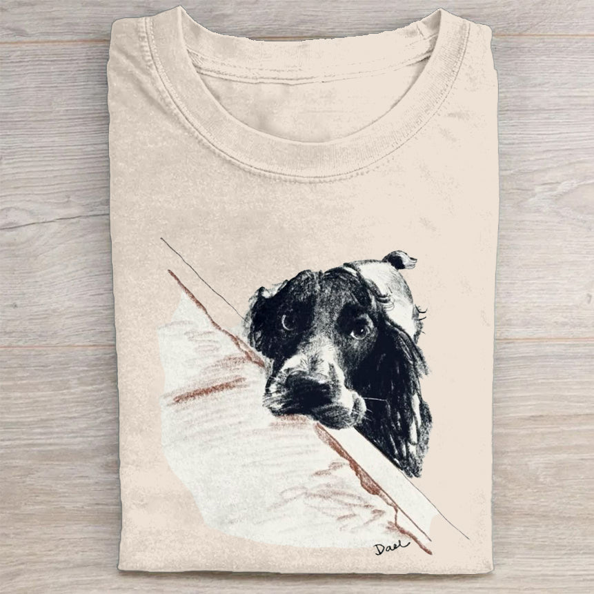 Scrawled Puppy Art Cute Dog Print Casual Short Sleeve T-Shirt