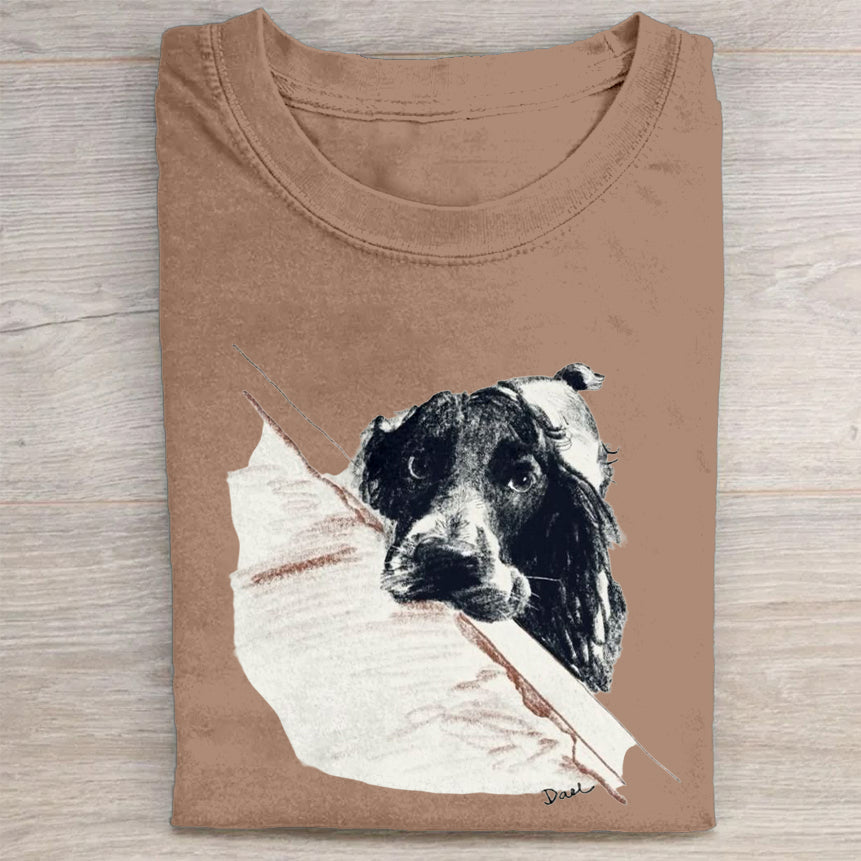 Scrawled Puppy Art Cute Dog Print Casual Short Sleeve T-Shirt