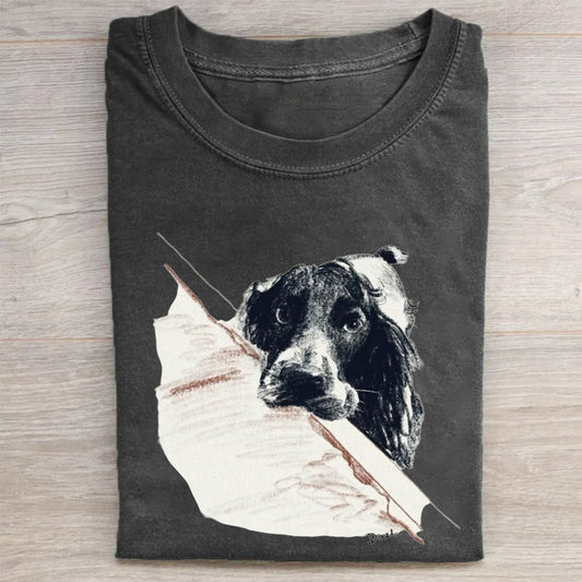Scrawled Puppy Art Cute Dog Print Casual Short Sleeve T-Shirt