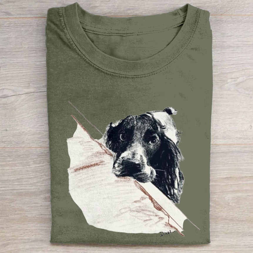 Scrawled Puppy Art Cute Dog Print Casual Short Sleeve T-Shirt