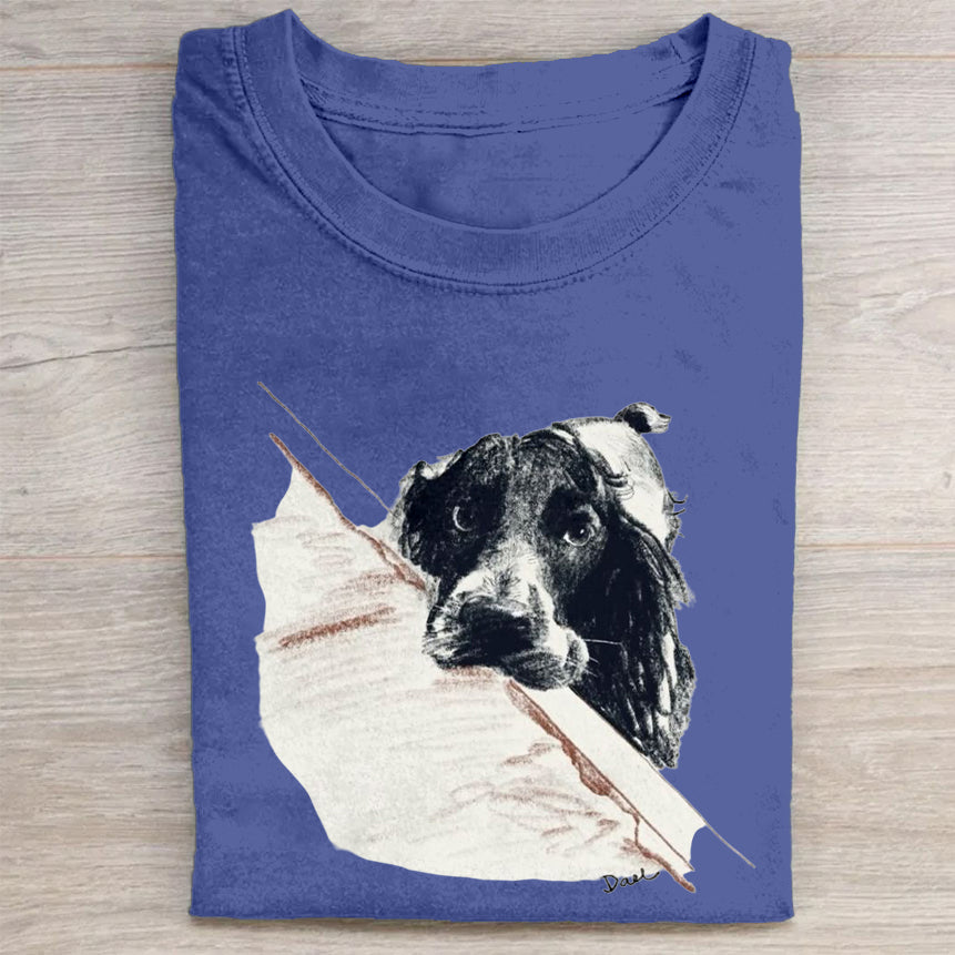 Scrawled Puppy Art Cute Dog Print Casual Short Sleeve T-Shirt