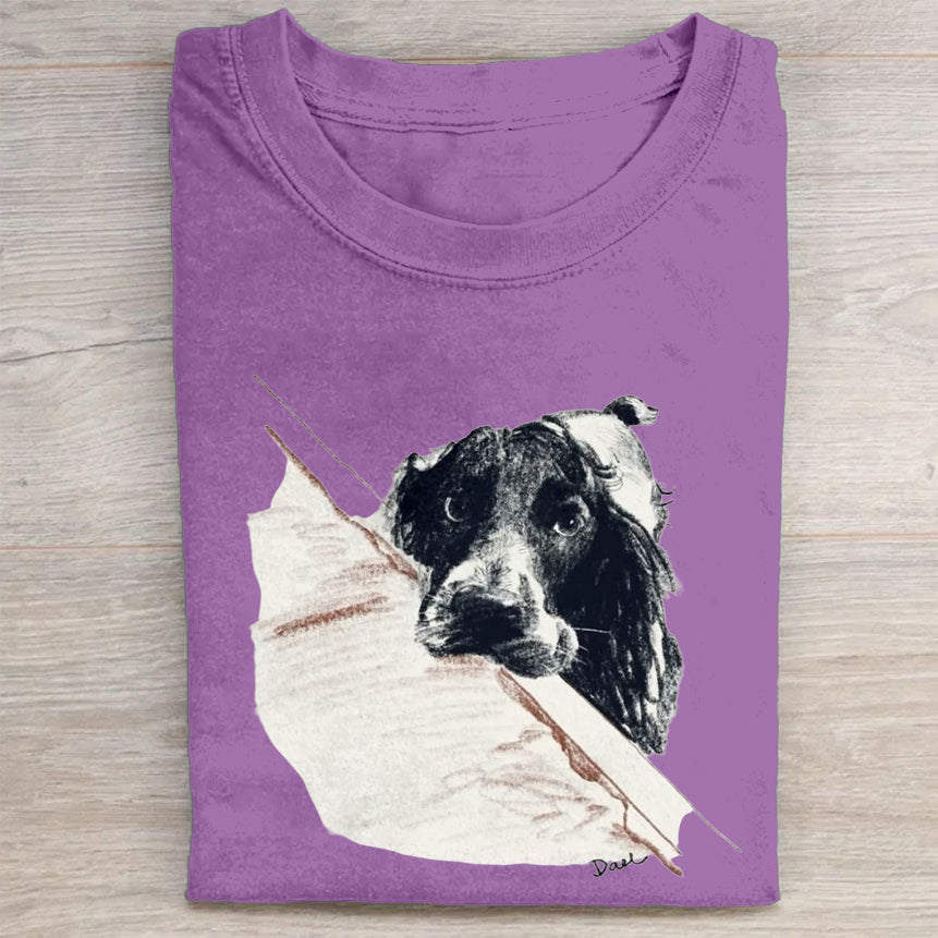 Scrawled Puppy Art Cute Dog Print Casual Short Sleeve T-Shirt