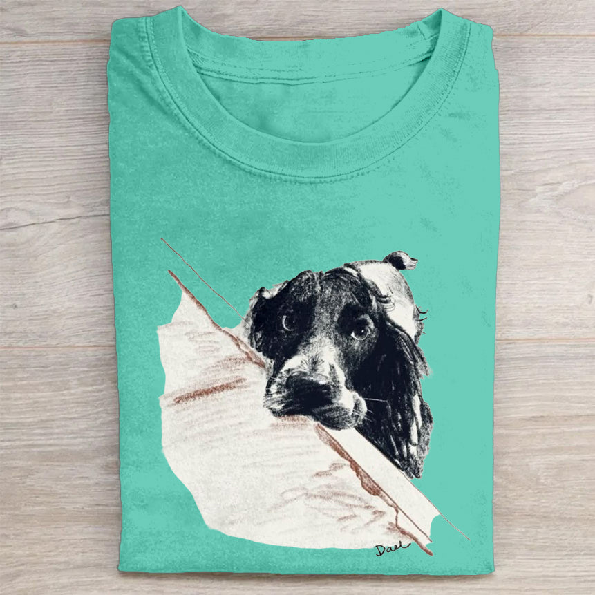 Scrawled Puppy Art Cute Dog Print Casual Short Sleeve T-Shirt