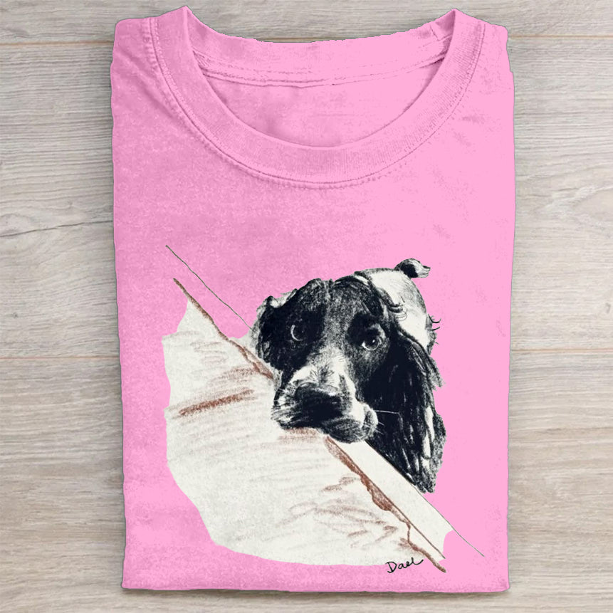 Scrawled Puppy Art Cute Dog Print Casual Short Sleeve T-Shirt