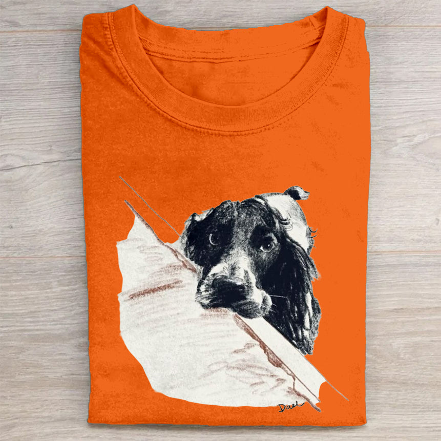 Scrawled Puppy Art Cute Dog Print Casual Short Sleeve T-Shirt