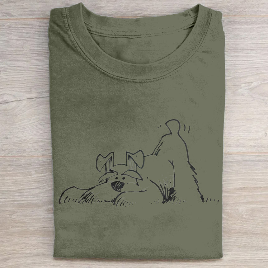 Cute Dog Scrawled Puppy Art Print Casual Short Sleeve T-Shirt