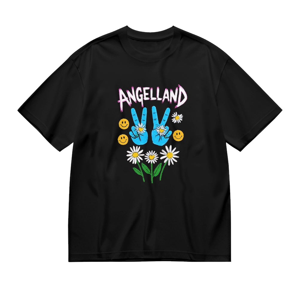 Angelland Peace Sign Daisy Flower Graphic T-Shirt