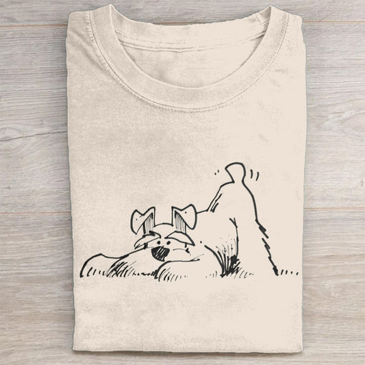 Cute Dog Scrawled Puppy Art Print Casual Short Sleeve T-Shirt