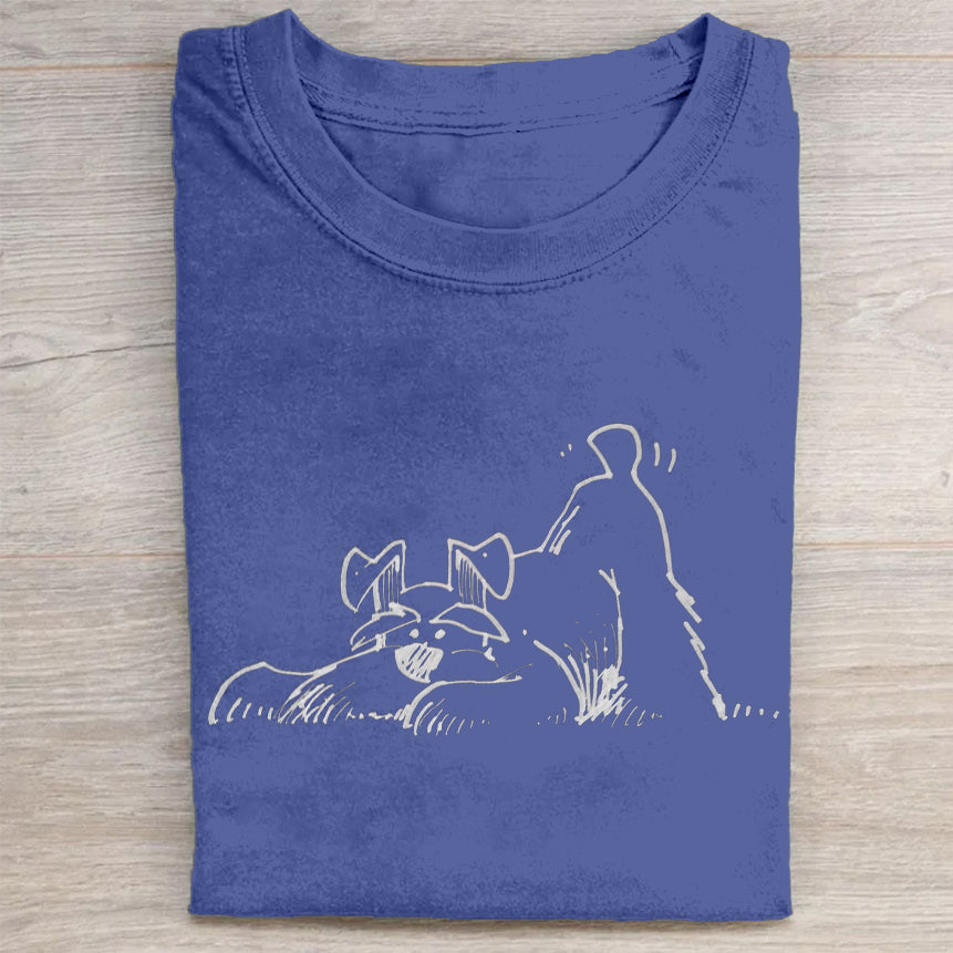 Cute Dog Scrawled Puppy Art Print Casual Short Sleeve T-Shirt