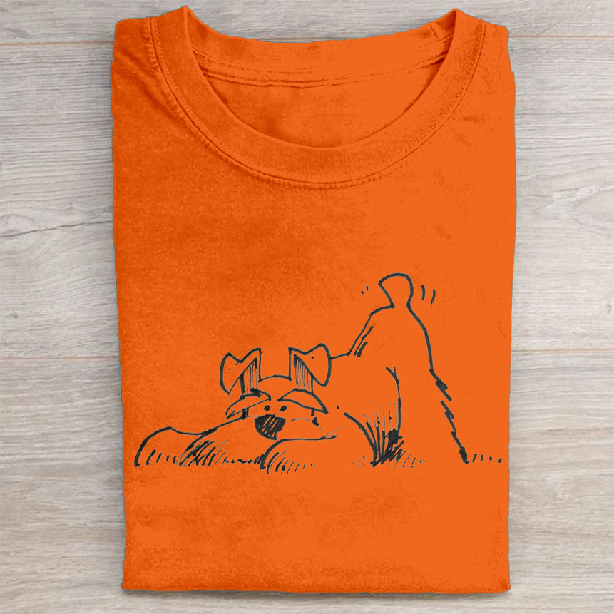Cute Dog Scrawled Puppy Art Print Casual Short Sleeve T-Shirt