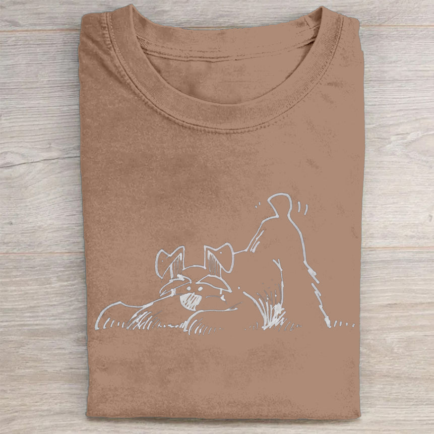 Cute Dog Scrawled Puppy Art Print Casual Short Sleeve T-Shirt
