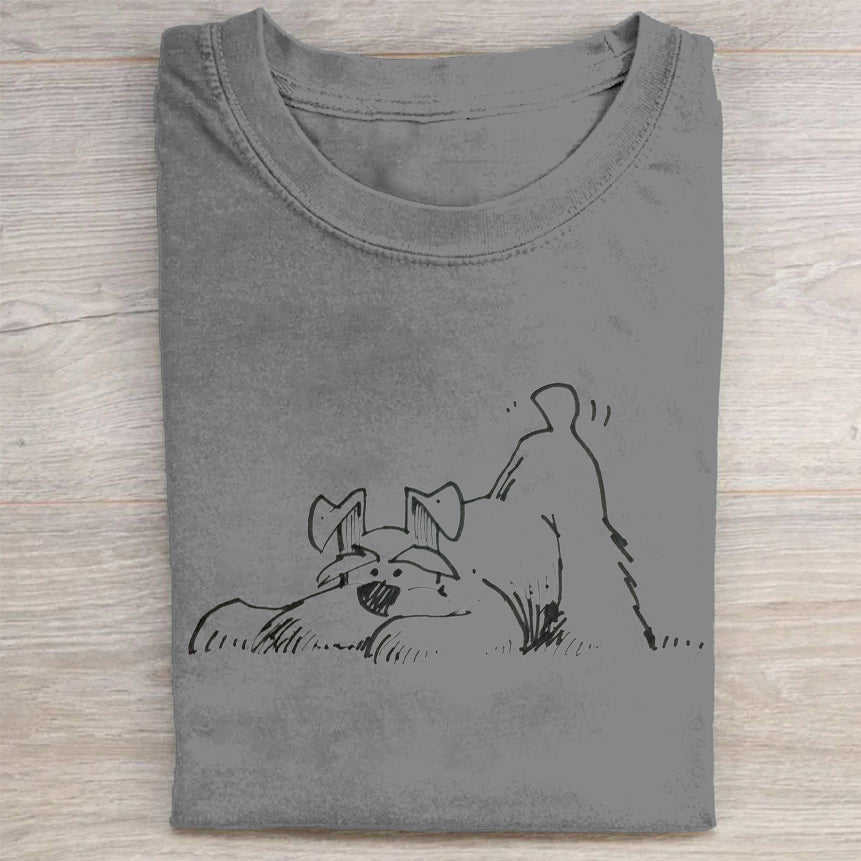 Cute Dog Scrawled Puppy Art Print Casual Short Sleeve T-Shirt