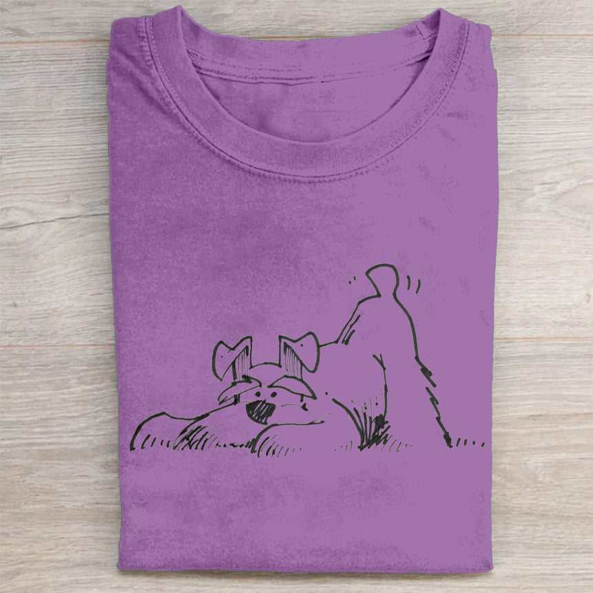 Cute Dog Scrawled Puppy Art Print Casual Short Sleeve T-Shirt