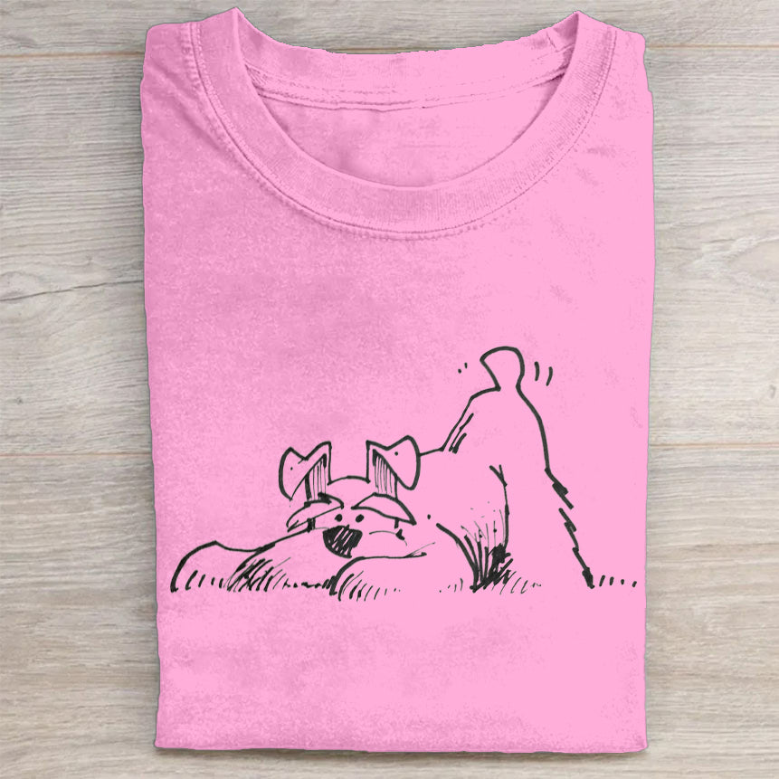 Cute Dog Scrawled Puppy Art Print Casual Short Sleeve T-Shirt