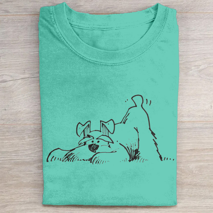 Cute Dog Scrawled Puppy Art Print Casual Short Sleeve T-Shirt
