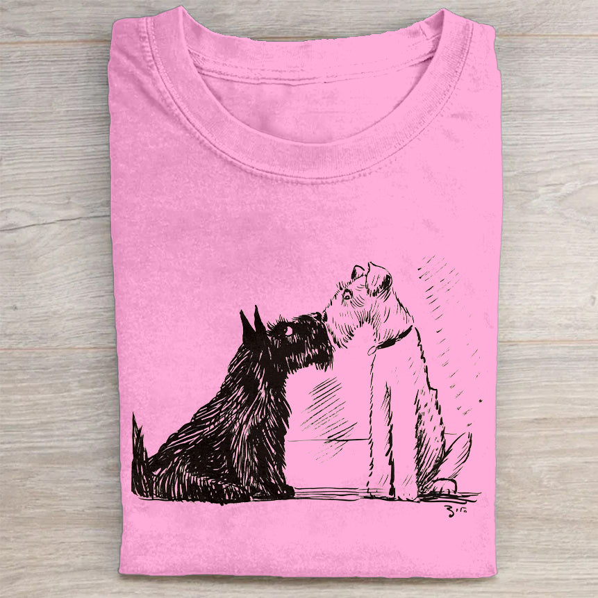 Cute Dog Scrawled Puppy Art Print Casual Short Sleeve T-Shirt