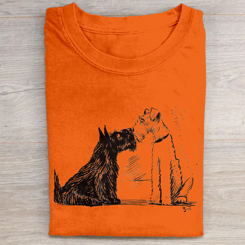 Cute Dog Scrawled Puppy Art Print Casual Short Sleeve T-Shirt