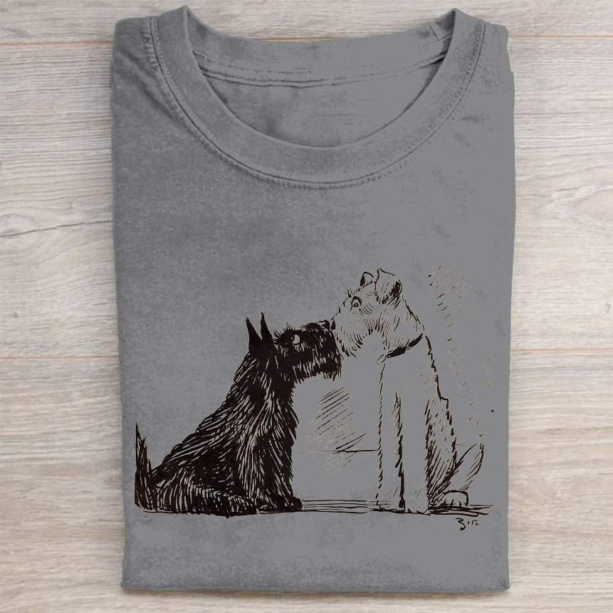 Cute Dog Scrawled Puppy Art Print Casual Short Sleeve T-Shirt