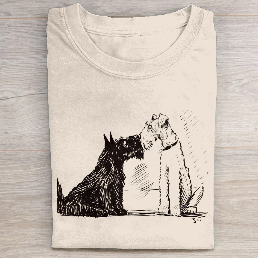 Cute Dog Scrawled Puppy Art Print Casual Short Sleeve T-Shirt