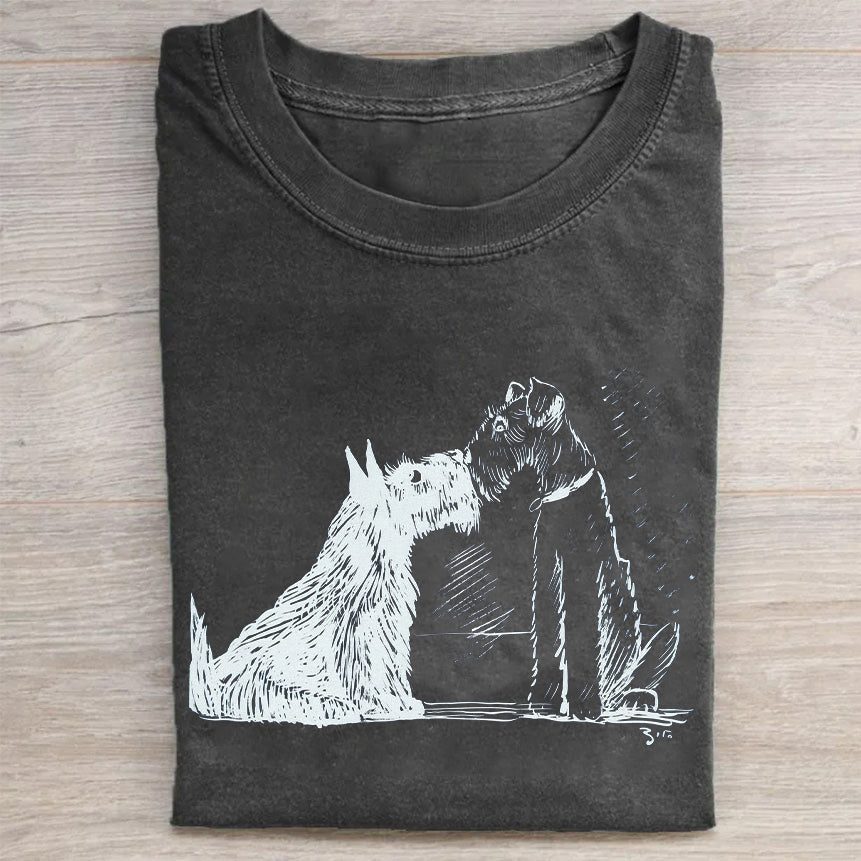 Cute Dog Scrawled Puppy Art Print Casual Short Sleeve T-Shirt